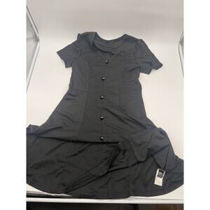 Grefit Women's Black Button-Up Fit & Flare Short Sleeve Dress - Size M